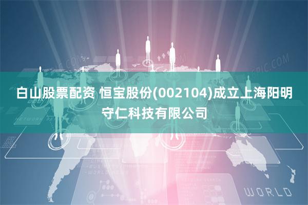 白山股票配资 恒宝股份(002104)成立上海阳明守仁科技有限公司