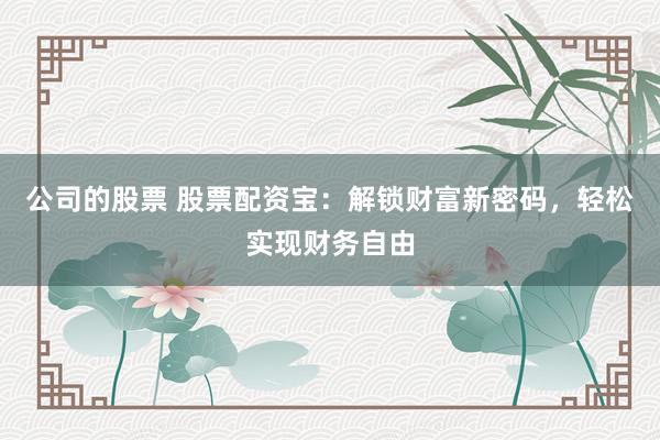 公司的股票 股票配资宝：解锁财富新密码，轻松实现财务自由